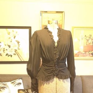 Tadashi ruffled black sheer silk blouse